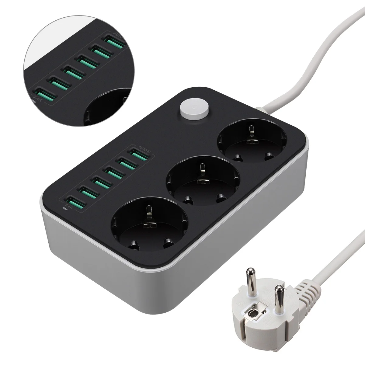 5V 3.4A Настольная 3 Розетка 6 USB порт 5.24 фута/1 м штепсельная вилка европейского