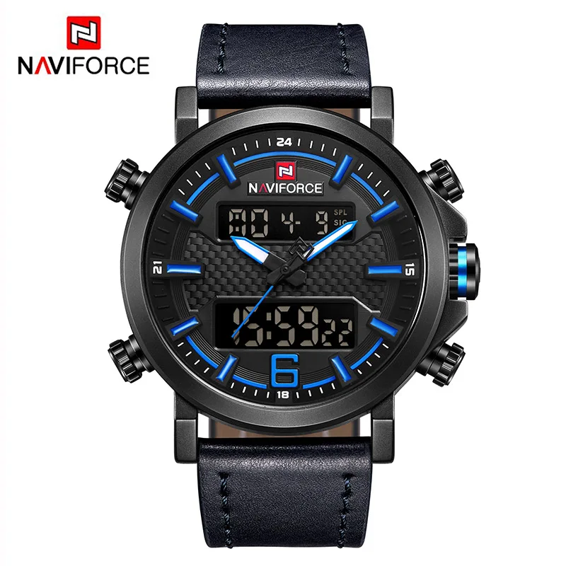 Black Blue Naviforce, мужские часы, водонепроницаемые, военные, светодиодные, цифровые, мужские, s часы, лучший бренд, люкс класс,, мужские наручные часы, Relogio Masculino - Цвет: Black Blue