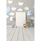 Фон для фотостудии с изображением облаков игрушечного медведя деревянного пола, Виниловый фон для детской фотосъемки