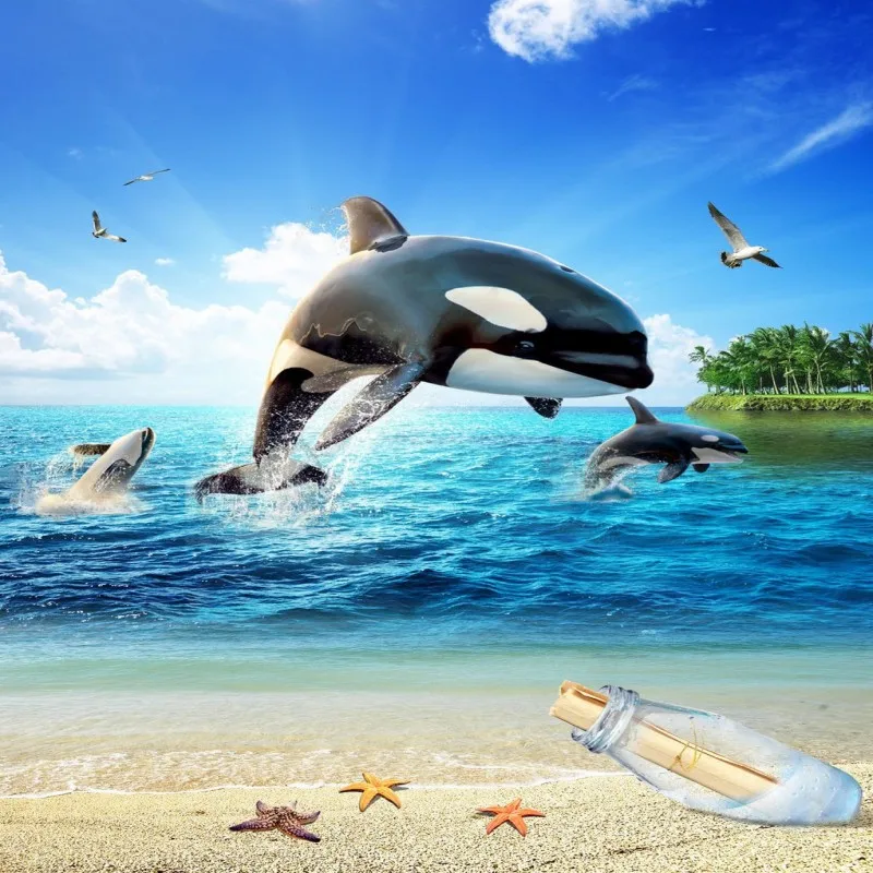 

Free Shipping 3D surf beach shell sea star living room bathroom floor self-adhesive bedroom kitchen study flooring mural