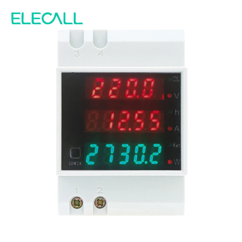 

ELECALL D52-2047 DIN Rail Digital Multifunction Power Meter AC80-300V Voltmeter AC 0-100A Ammeter Energy Meter