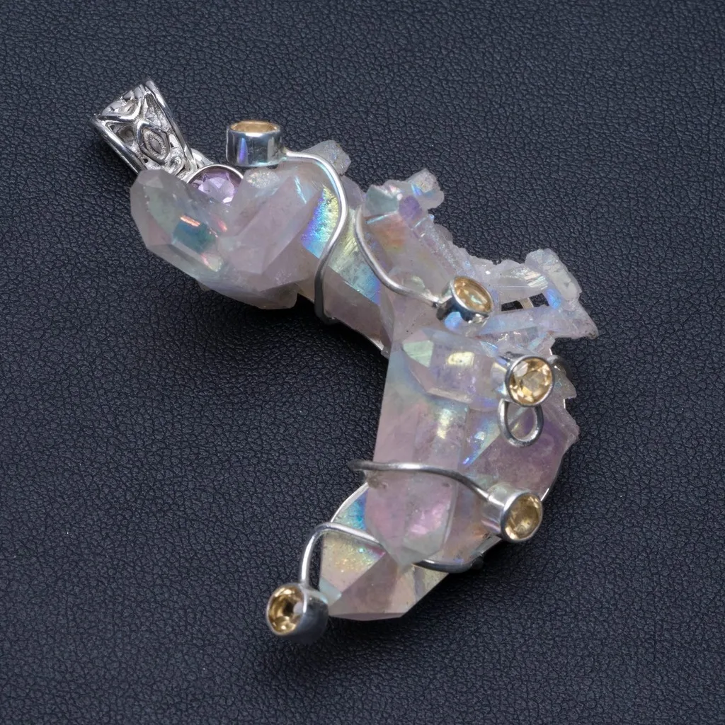 Натуральный большой угол Aura Quartz цитрин и аметист 925 пробы серебряная подвеска 2 1/4