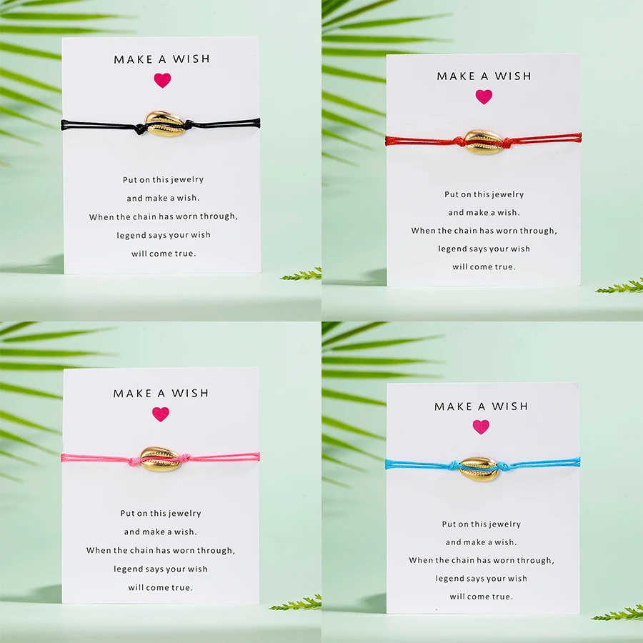 5 цветов Make a Wish Love Heart Card Shell Weave регулируемые браслеты для женщин и девочек браслет