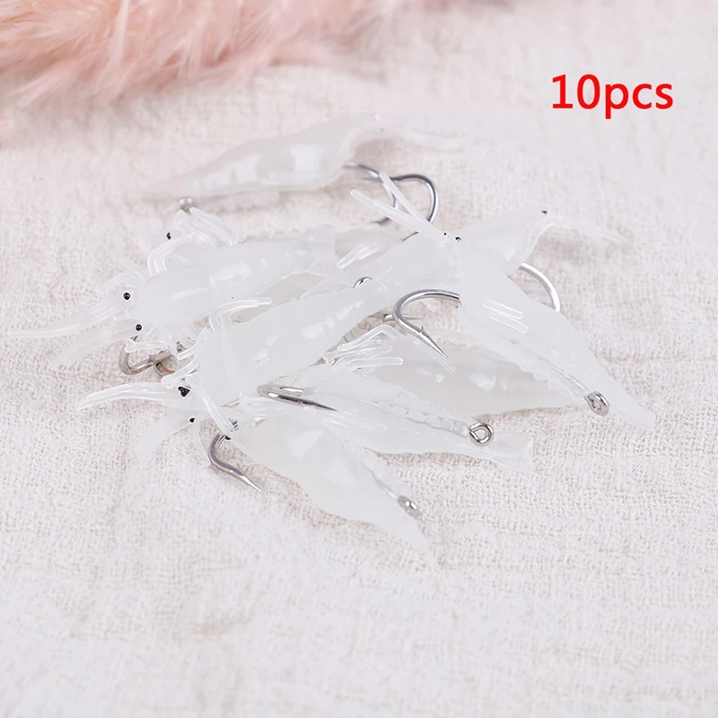 10pcs/set Soft Luminous Shrimps Fishing Lure Shrimp Bait Jigs Worm Fake | Спорт и развлечения
