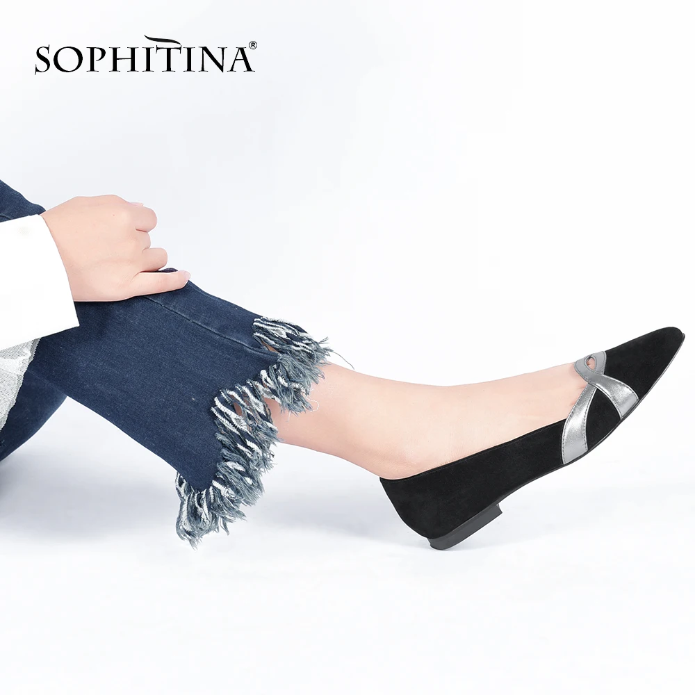SOPHITINA/туфли из натуральной кожи на плоской подошве; Цвет зеленый, черный; элегантные женские туфли из овечьей замши с острым носком; балетки на плоской подошве ручной работы; P106