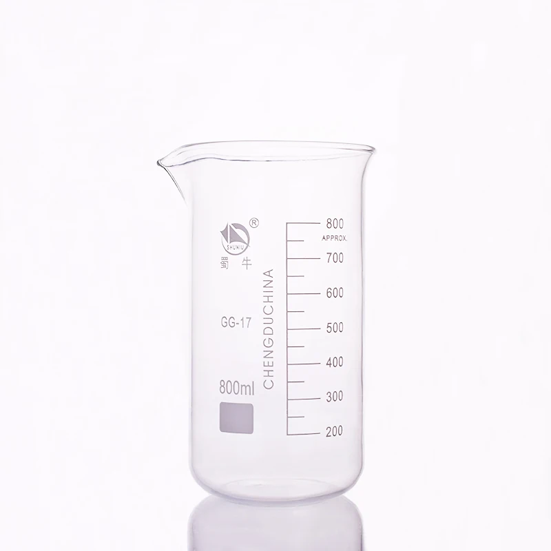 Beaker in tall form,Capacity 800ml,Outer diameter=90mm,Height=182mm,Laboratory beaker