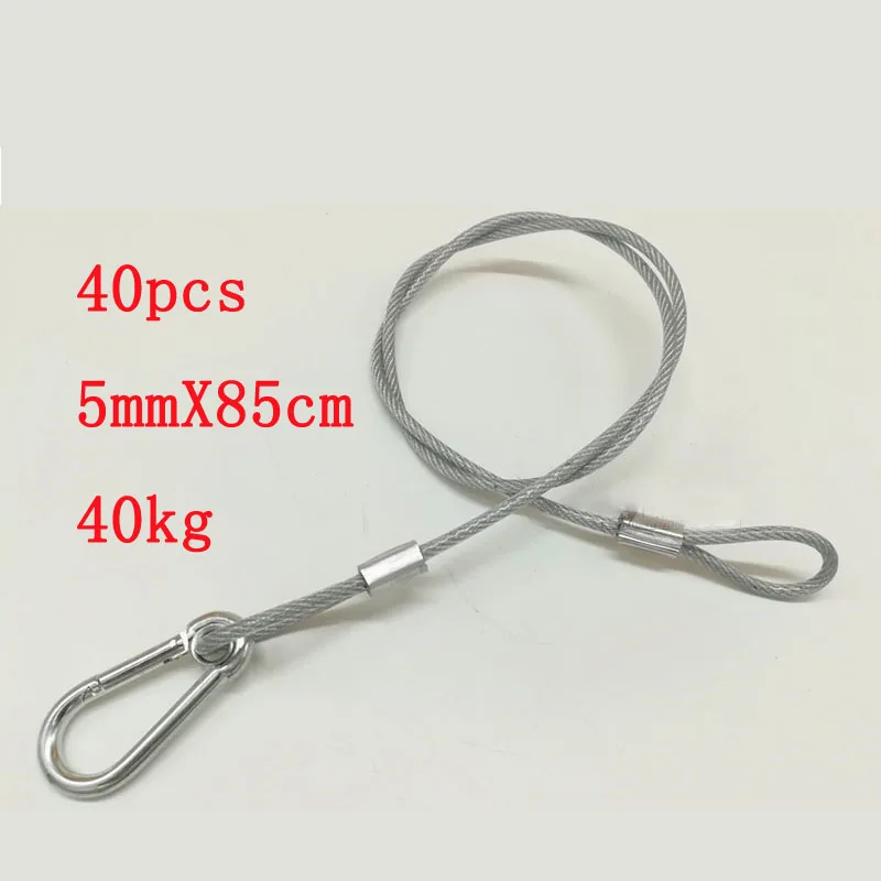 40Pcs/lot Stainless Steel Rope Loading Weight 40kg 85cm Wire Safety Cables With Looped Ends For Securing Stage Lighting