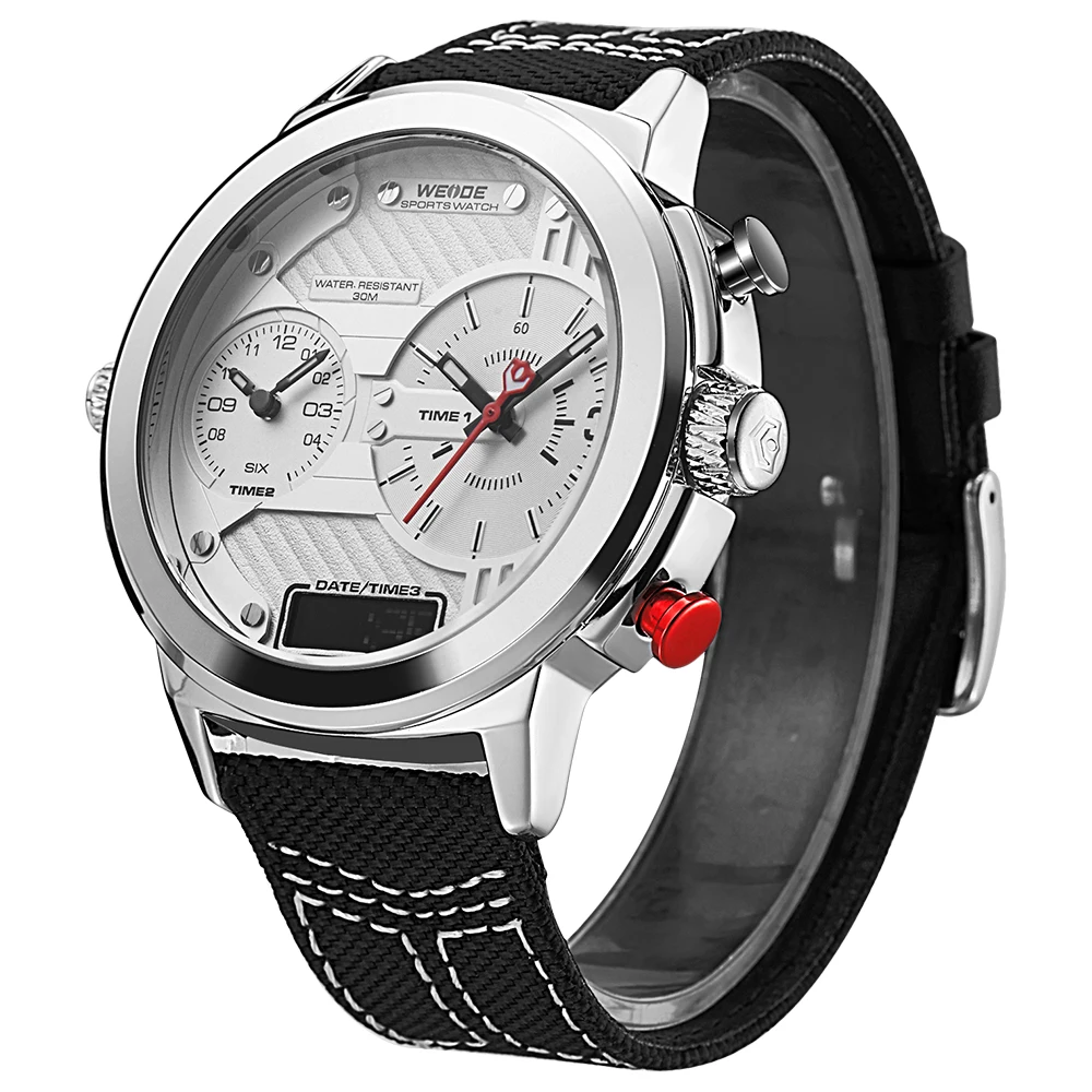 Бренд класса люкс WEIDE genuin Нейлон Белый Круглый Большой кварцевые часы с
