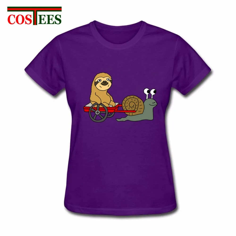 Funky забавные Ленивец в красном вагоне потяните от улитки футболки женщин комикс