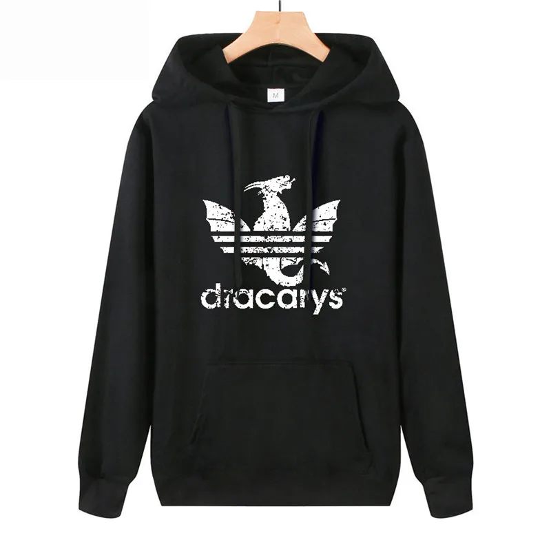 Dracarys Винтажный стиль толстовка с капюшоном Игра престолов Daenerys Drogon Fire толстовка с капюшоном для мужчин и женщин тонкий раздел пуловер - Цвет: black 1