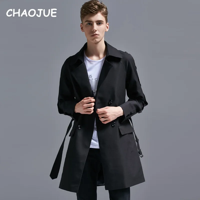 

CHAOJUE Double Breast Army Green Trench Coat Mens Medium Length Spring/Fall Fashion Slim Causal Outwear Man Buttons Sleeve Coats