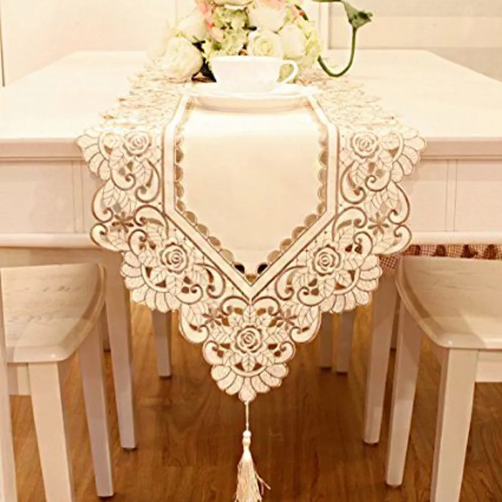 1 шт. 40x150cm Водонепроницаемый ажурная вышивка пасторальный обеденный Скатерти