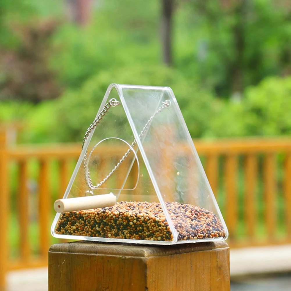 Bird Feeder Transparent Acrylic Adsorption Type House Shape Innovative Suction Cup Feeder