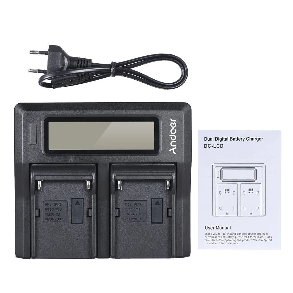 Andoer NP F970 Двухканальное зарядное устройство для аккумулятора цифровой камеры с ЖК