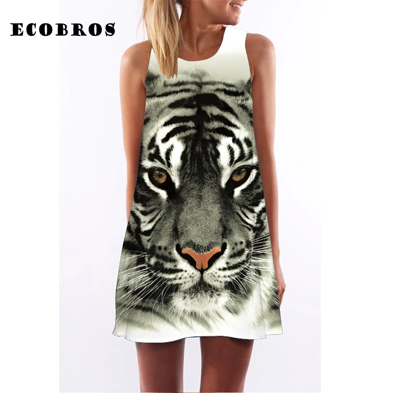 Женское платье без рукавов ECOBROS повседневное свободное выше колена с принтом