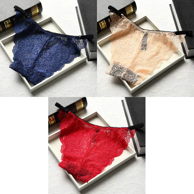 blue nude red 3 шт., сексуальные кружевные трусики, женское нижнее белье, дышащие женские трусики, прозрачные трусики, новое нижнее белье для женщин BANNIROU M-XL - Цвет: blue nude red