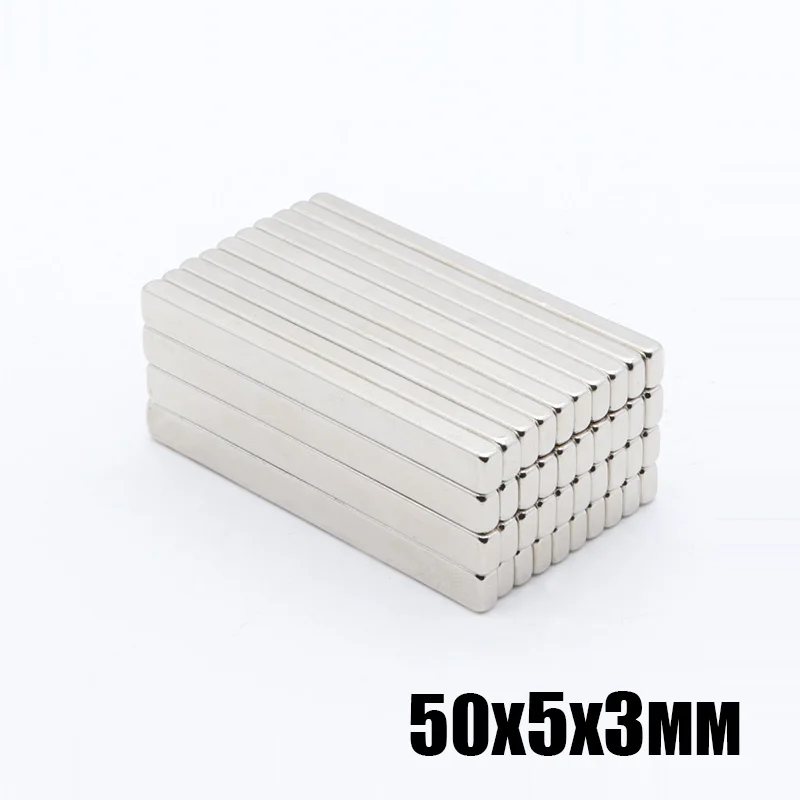 20 шт. 50x5x3 мм объемные сильные неодимовые прямоугольные магниты 50 мм x 5 мм x 3 мм N35 редкоземельные Rectangular прямоугольный кубоидный магнит