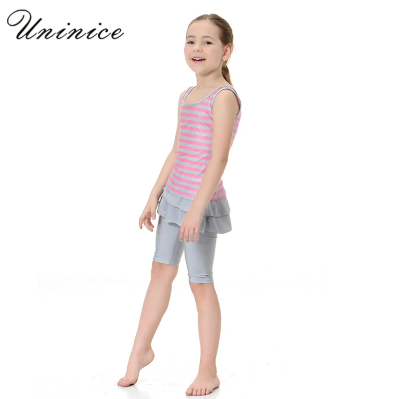 Мусульманские Купальники для детей Полосатая майка одноцветная юбка Капри