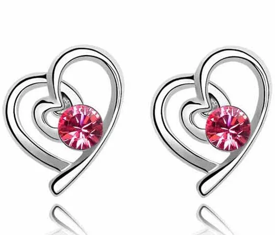 Женские серьги-гвоздики с сердечками JS E041 Серебристые розами без никеля Plata |