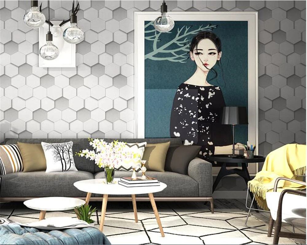 3D обои beibehang muralNordic с абстрактным геометрическим шестигранным текстурированным