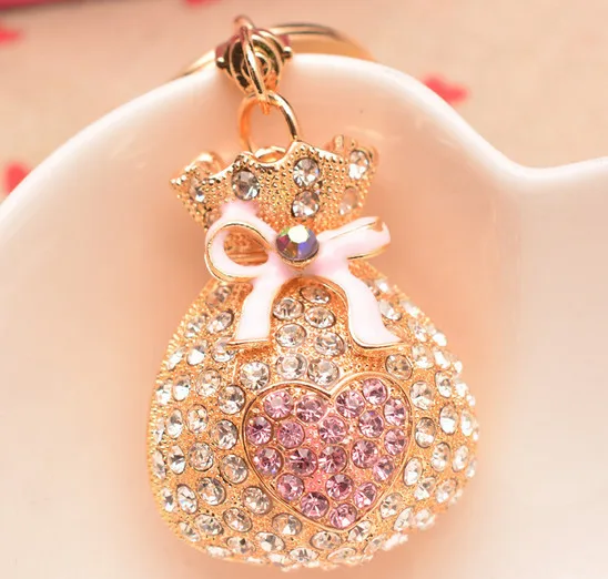 

Hot Sale bright wallet trinkets Crystal women key holder romantic colorful heart style wally decorated women key chains KX461