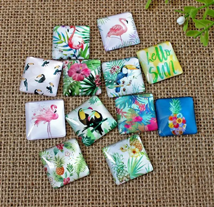 Квадратные стеклянные кабошоны с принтом фламинго и фруктов купольные Кабошоны