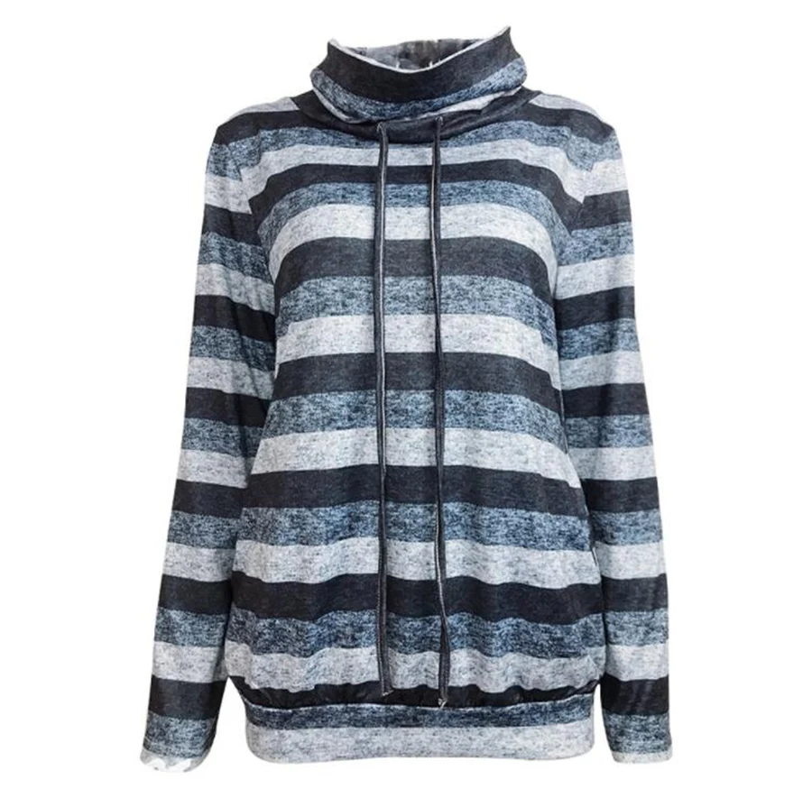 

Autumn and Winter New Women's Clothings Comfortable Fashion Colorful Print Striped Drawstring Sweatershirts Multi-color Women