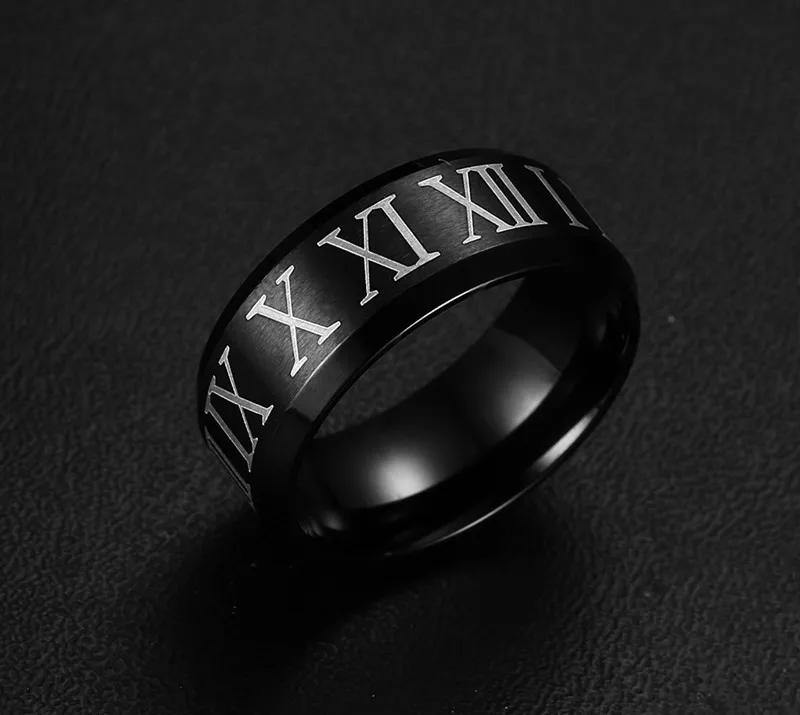Мужское кольцо с римскими цифрами 8 мм|ring for|black ringblack ring for men |