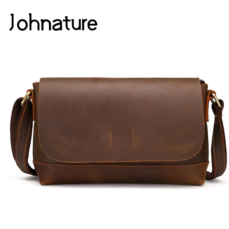Мужская винтажная сумка из натуральной кожи Johnature однотонная мягкая