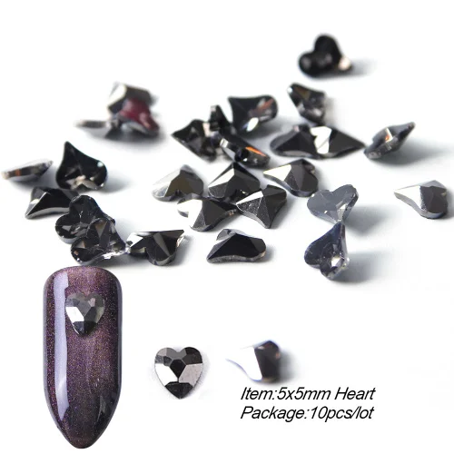 5x5mm Heart 10 шт, черные стразы, украшения для дизайна ногтей, сердце, капли в форме кристалла, камни с плоской задней частью, дизайн ногтей, ювелирные камни TR724 - Цвет: 5x5mm Heart