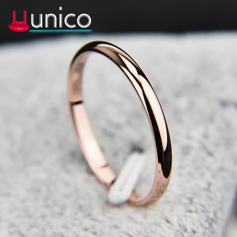 UUNICO ( 2 MM ) 2018 Promotion Titanium Steel Rose Gold Color Anti-allergy Smooth Couple Wedding Ring Woman Man Fashion Jewelry. | Украшения