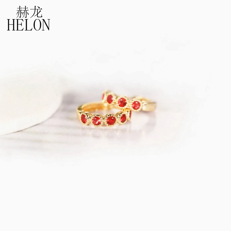 HELON Real 14 k, желтое золото, сертифицированный круглый 0.4ct, натуральный рубин, помолвка, свадебные женские модные ювелирные изделия, серьги-капли
