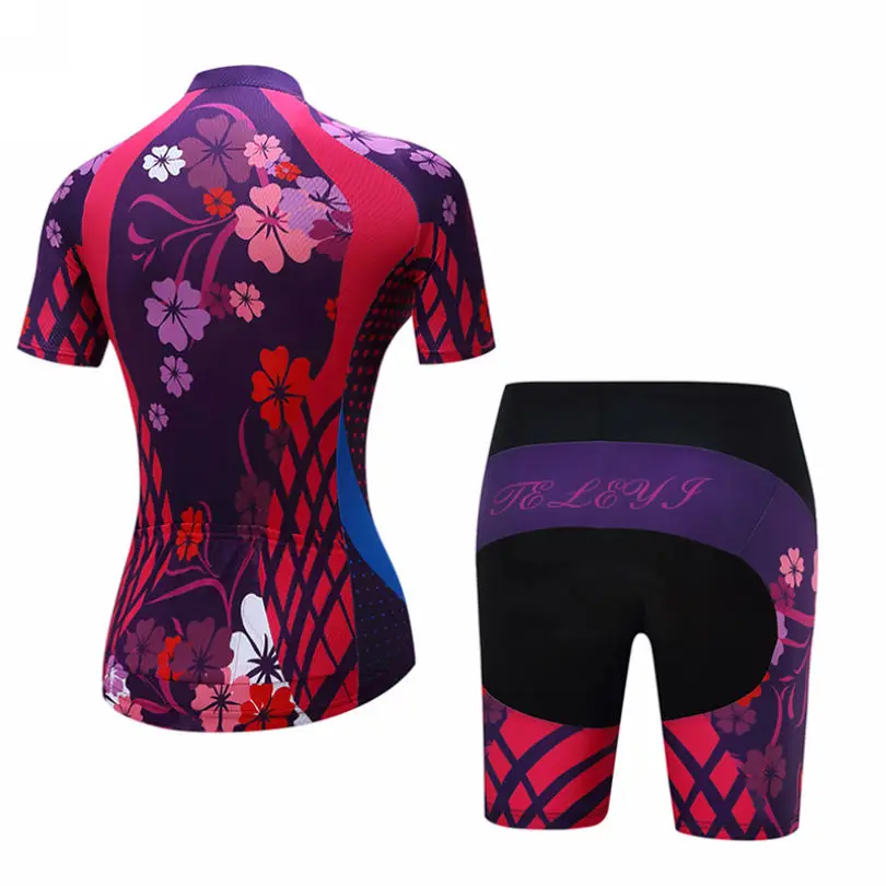 Женский спортивный костюм TELEYI Team Ropa Ciclismo майка с цветочным принтом + шорты