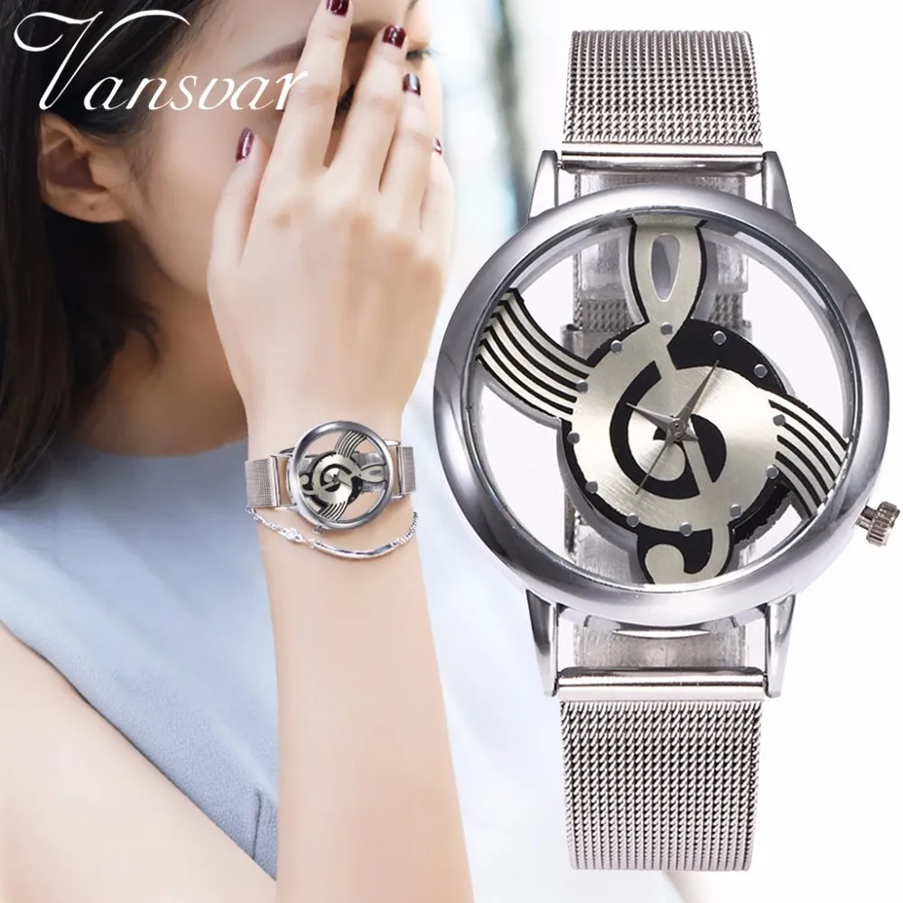 Фото Часы с нотами для мужчин и женщин модные кварцевые часы из нержавеющей стали |