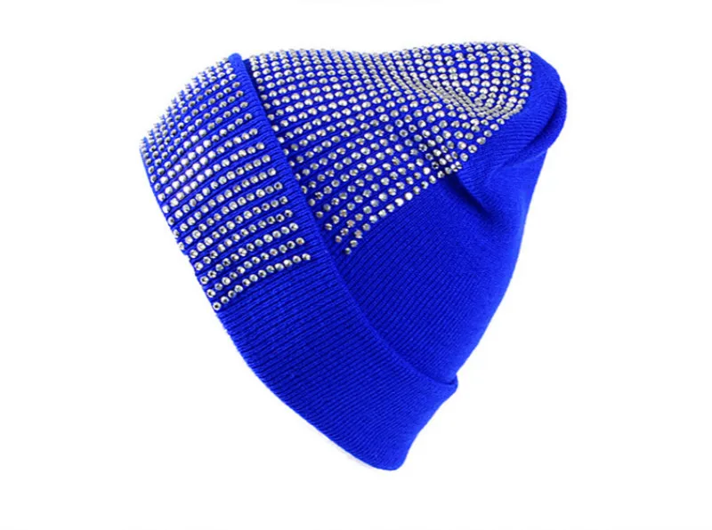 Модные стразы головные уборы Skullies Beanie для Для женщин для девочек однотонные, с украшениями зимняя вязаная шапка Кепки Повседневное Осенняя шапка в стиле хип-хоп, мужские и женские бейсбольные кепки