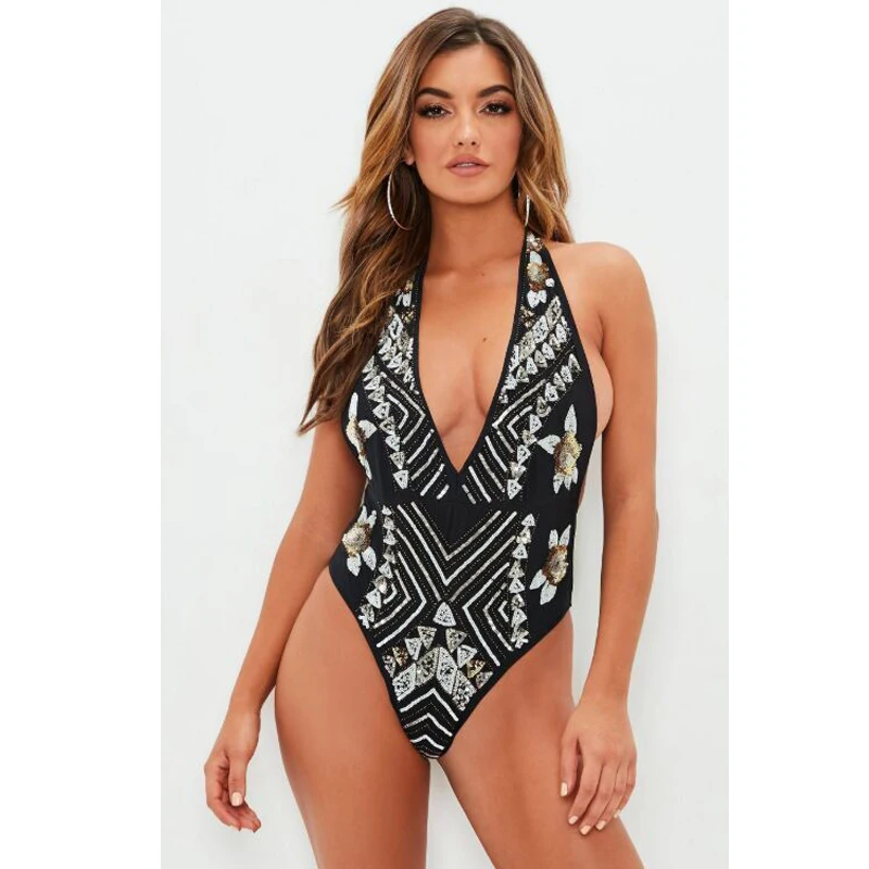 Женский купальник с бриллиантами и цветами 2019 новый сексуальный цельный женский