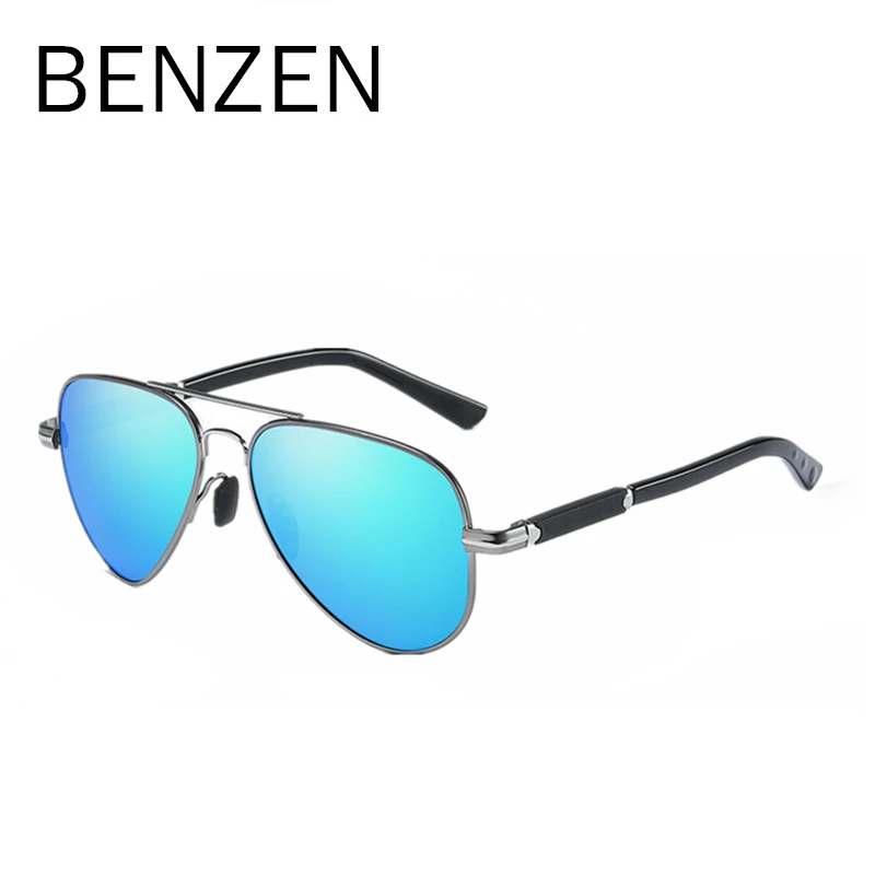 BENZEN, солнцезащитные очки, мужские, классические, поляризационные, солнцезащитные очки для мужчин, с защитой от ультрафиолета, очки для вождения, очки пилота, черные, 9332 - Цвет линз: GUN SILVER BLUE