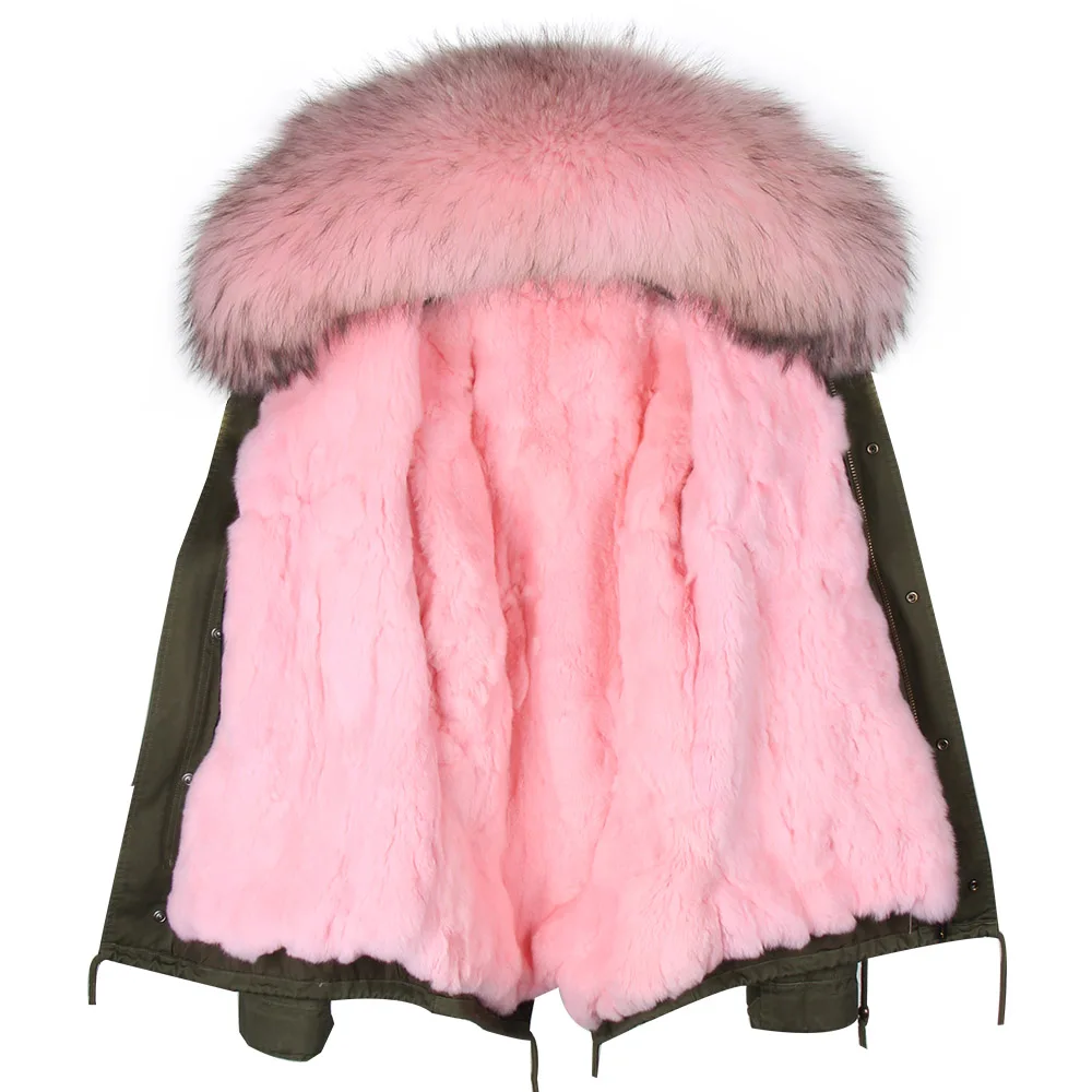 Настоящее меховое пальто бренд 2019 хаки зеленая зимняя куртка женская парка