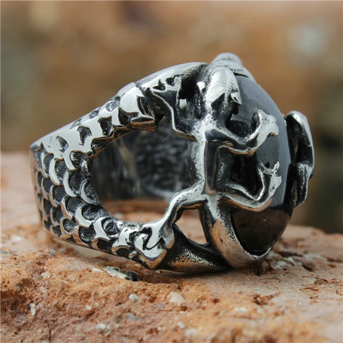Мужское кольцо с Когти орла Gecko из нержавеющей стали 316L|ring cameo|ring with black stonestone ring |