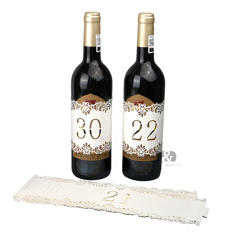 H & D 30 шт. лазерная резка полые Цветочный узор деревенская бутылка вина номер