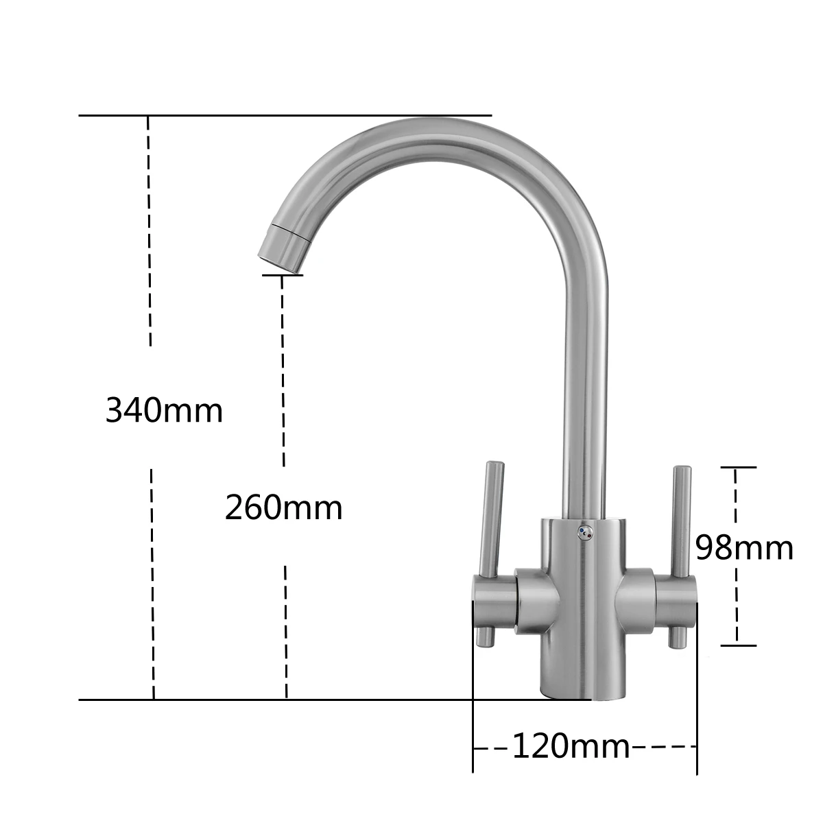 

Brass Nickel Plated Kitchen Sink Faucet Mixer Tap Swan Neck Twin Lever Cold And Hot Single Hole Modern Design Deck Mounted