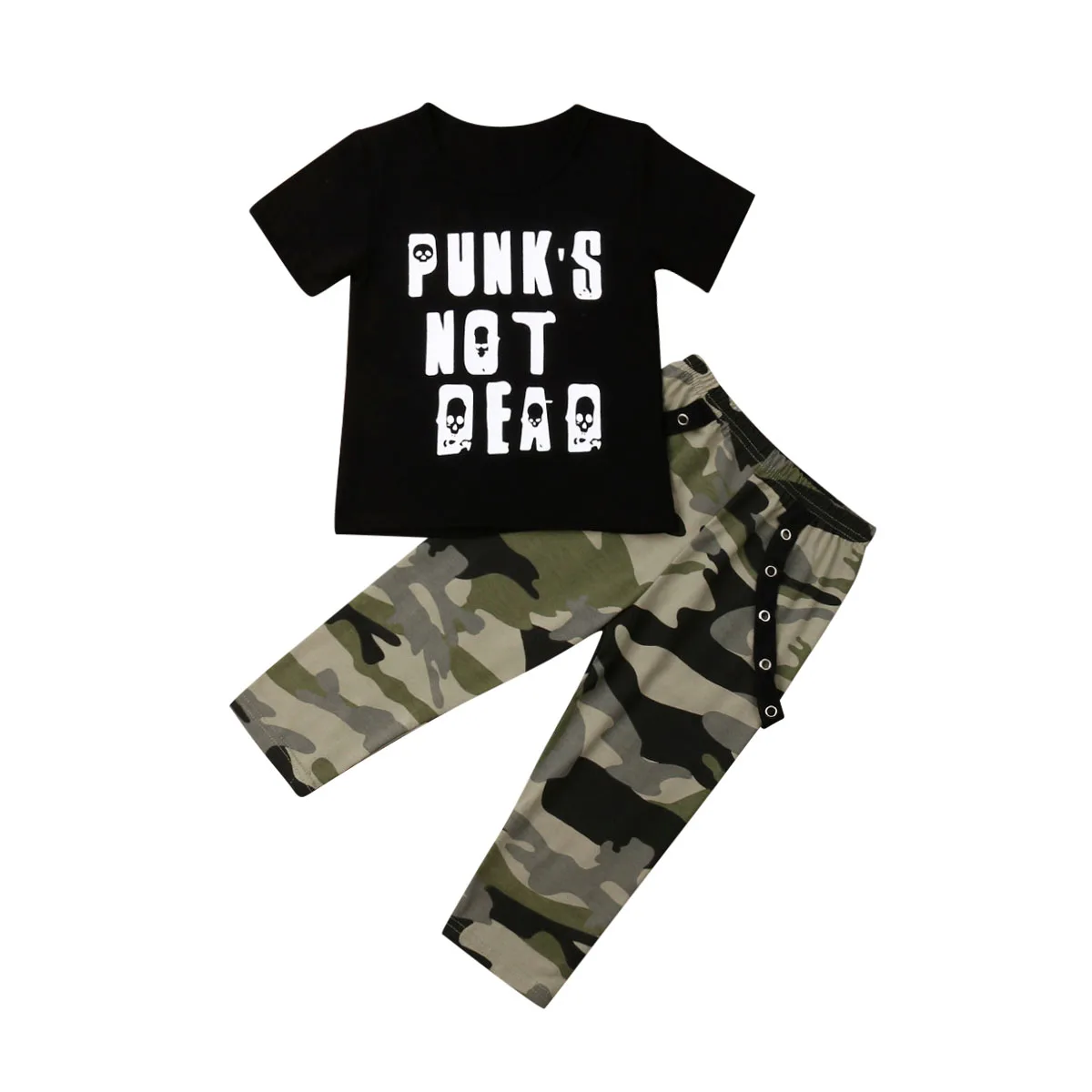 2PCS Toddler Kids Baby Boy Girl Clothes Sets 1-6Y Letter Print Black Tops Camouflage Long Pants Outfit Set | Детская одежда и