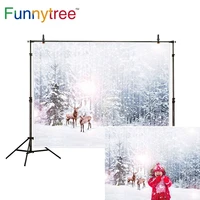 funnytree photography photo background backdrop forest winter wonderland landscape snow deer bright outdoor christmas photocall