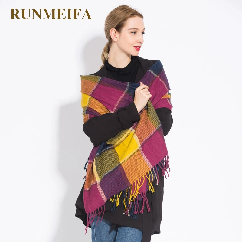 RUNMEIFA Новый женский шарф осень зима модные клетчатые шарфы акриловые толстые