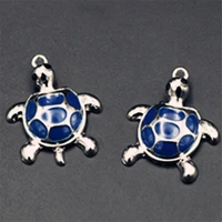5pcs antique silver color handmade color glaze charm little turtle alloy pendant for metal jewelry diy findings a747