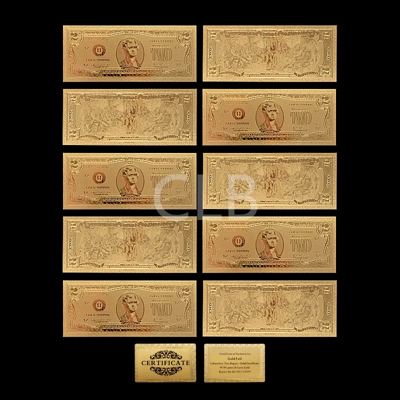 Оптовая продажа американская золотая банкнота 2 доллара позолоченные банкноты в