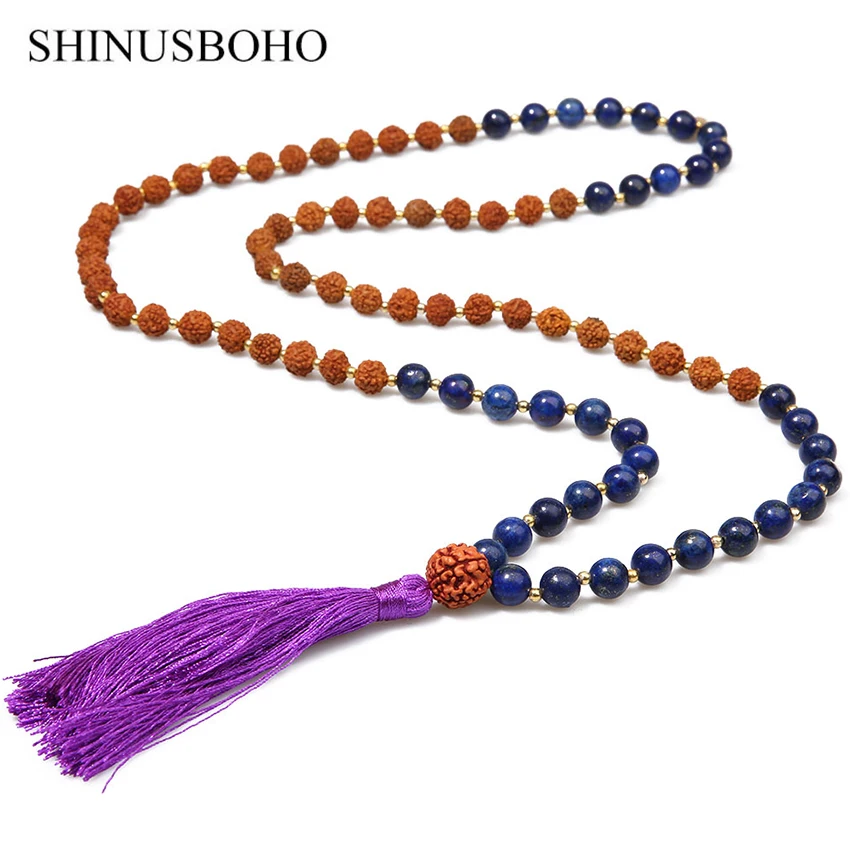 Ожерелье SHINUS BOHO с классическим бисером 8 мм полудрагоценный камень и рудракша