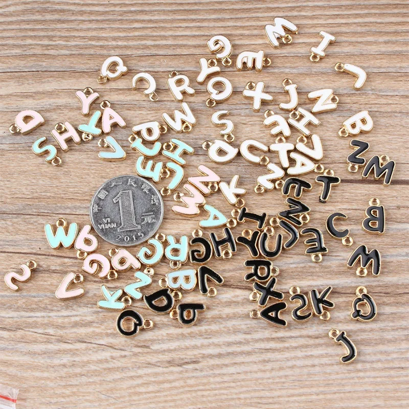 

10pcs 12MM DIY Double-sided Enamel Capital Letter Charms Alphabet Beads Initial Bracelet Pendant Korea Accessories