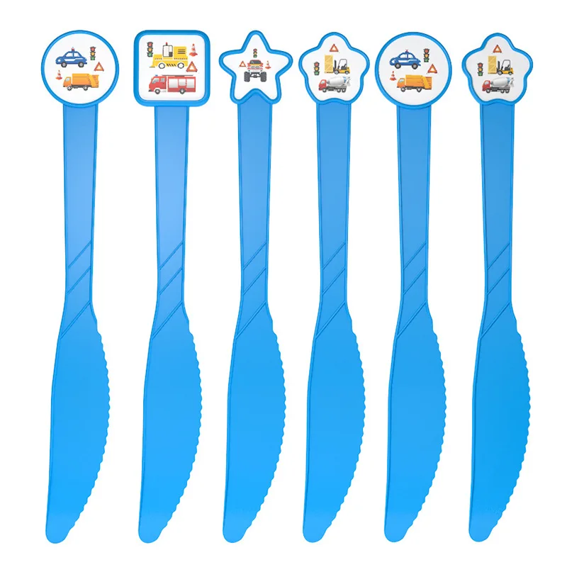 Knife 6pcs Вечерние салфетки с героями мультфильмов, скатерть, чашка, строительный автомобиль, принадлежности для дня рождения, одноразовая посуда, украшения - Цвет: Knife 6pcs