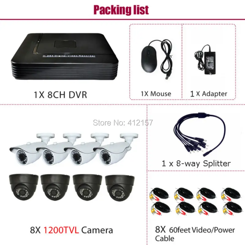 CCTV дома 8-КАНАЛЬНЫЙ 1080 P 3-В-1 DVR HVR NVR AHD 720 1200TVL Камеры Системы безопасности ИК P2P PC Phone